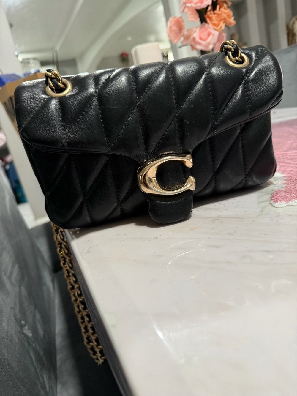 Coach Black Quilted Leather Shoulder Bag with Gold Hardware